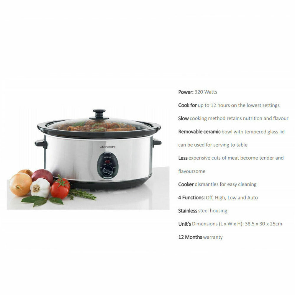 Maxim Kitchen Pro 6L 320W Stainless Steel Food Slow Cooker w/ Ceramic Bowl/Pot — image 2