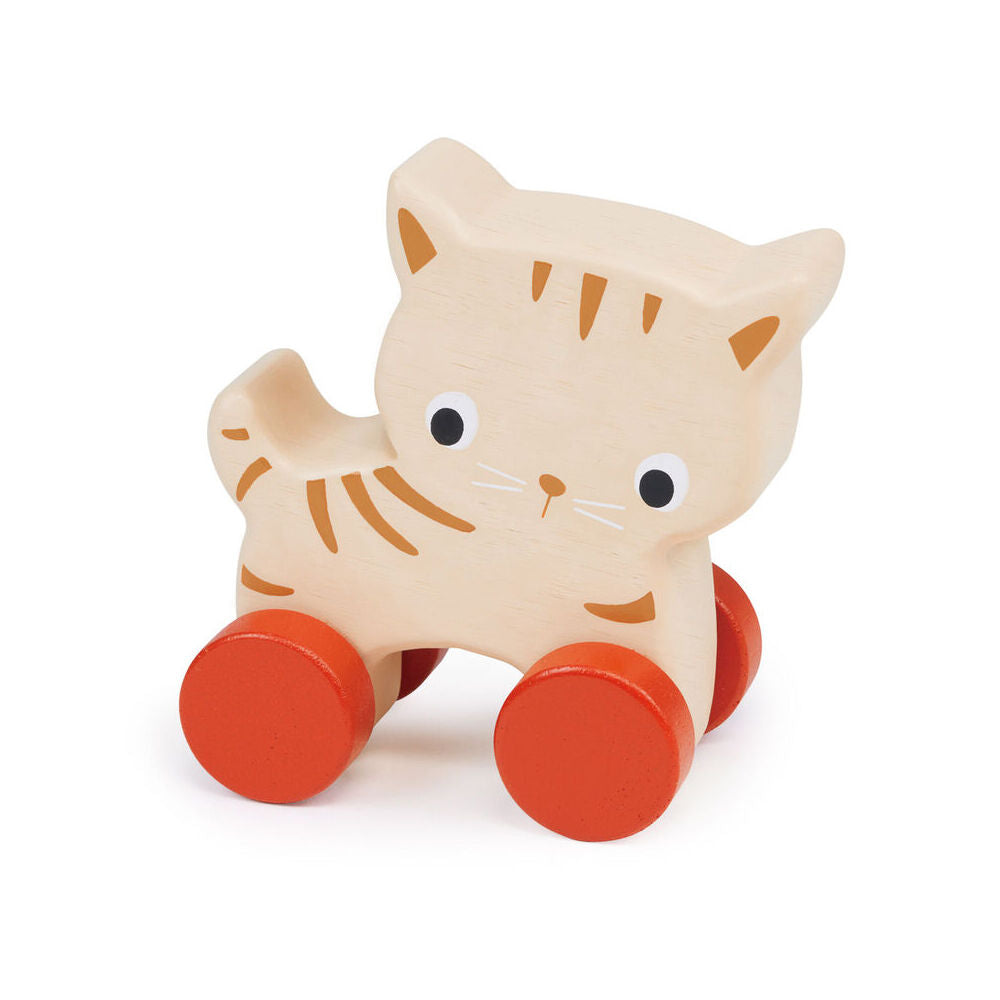 Mentari Kitten On Wheels Pull Along Kids/Children 11cm Play Wooden Toy 6m+