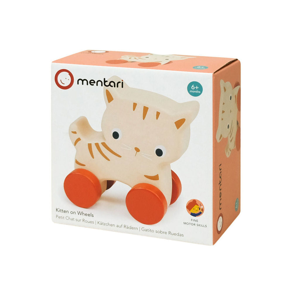 Mentari Kitten On Wheels Pull Along Kids/Children 11cm Play Wooden Toy 6m+ (2 Pack) — image 6