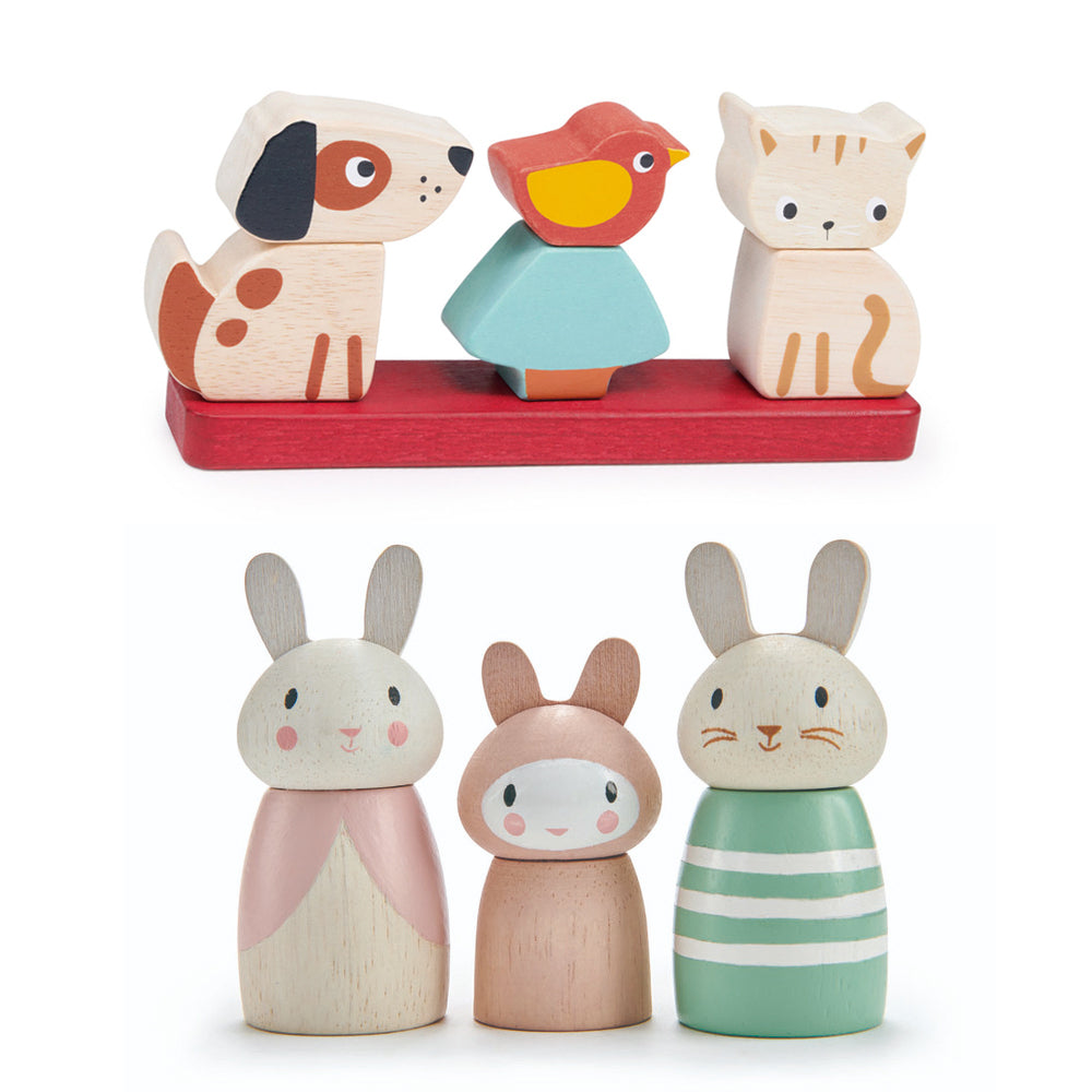 Mentari Animal Pet Stacker & 3pc Tender Leaf Toys Bunny Tale Family Set Toy