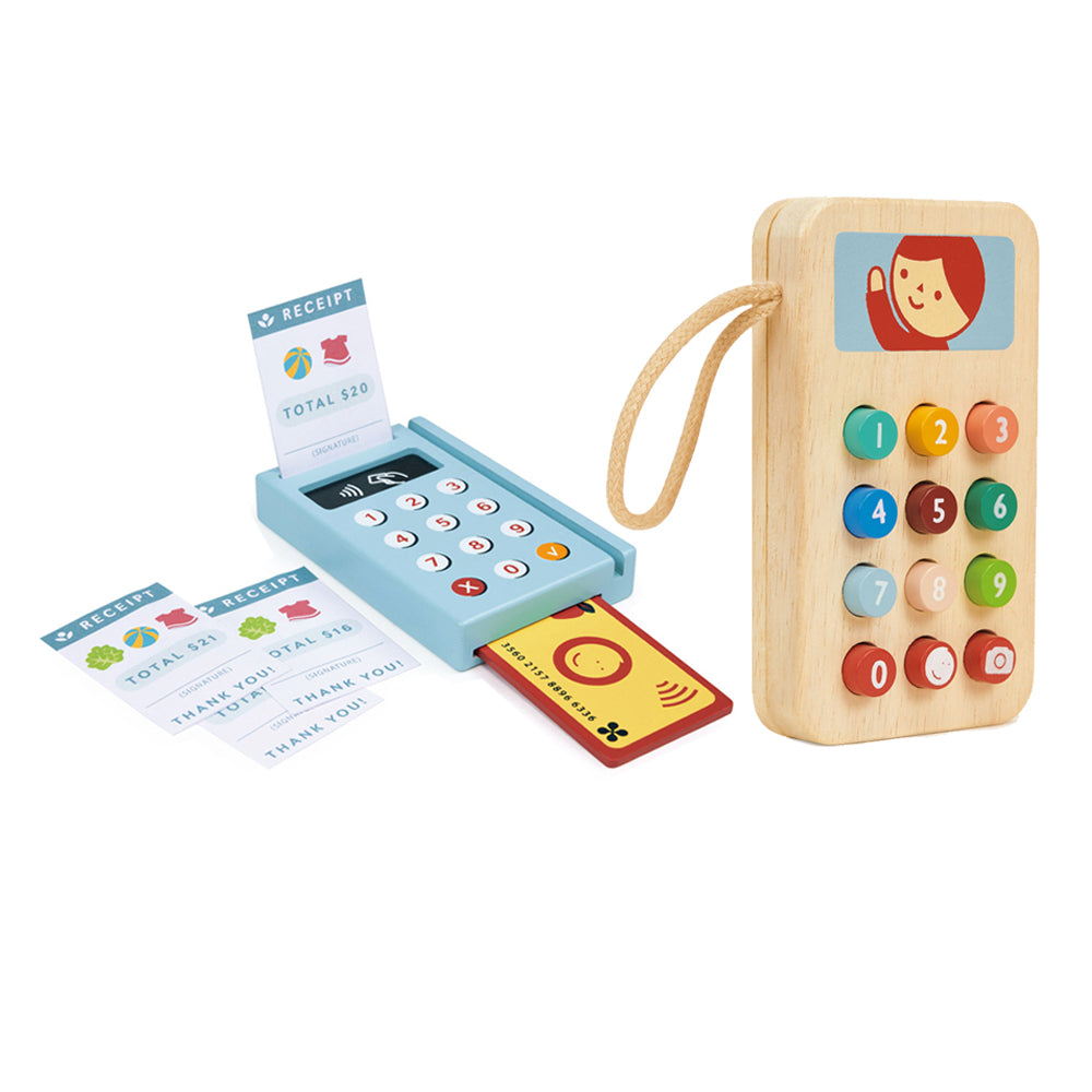 Mentari Card Machine & Mobile Phone Kids/Children Pretend Play Wooden Toy Set