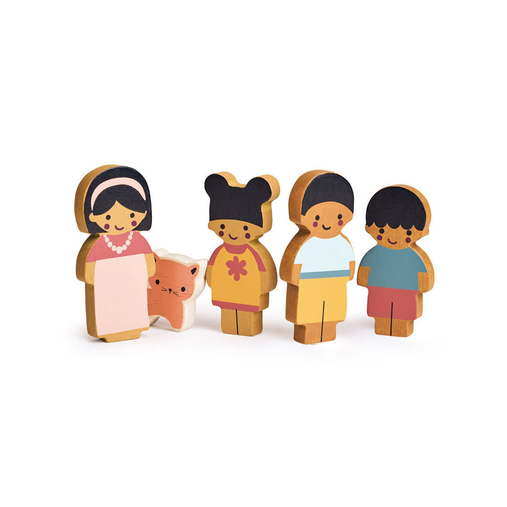 Mentari Wooden Doll Family w/ Cat Kids/Children Pretend Play Fun Toy 12m+ (5 Pieces)