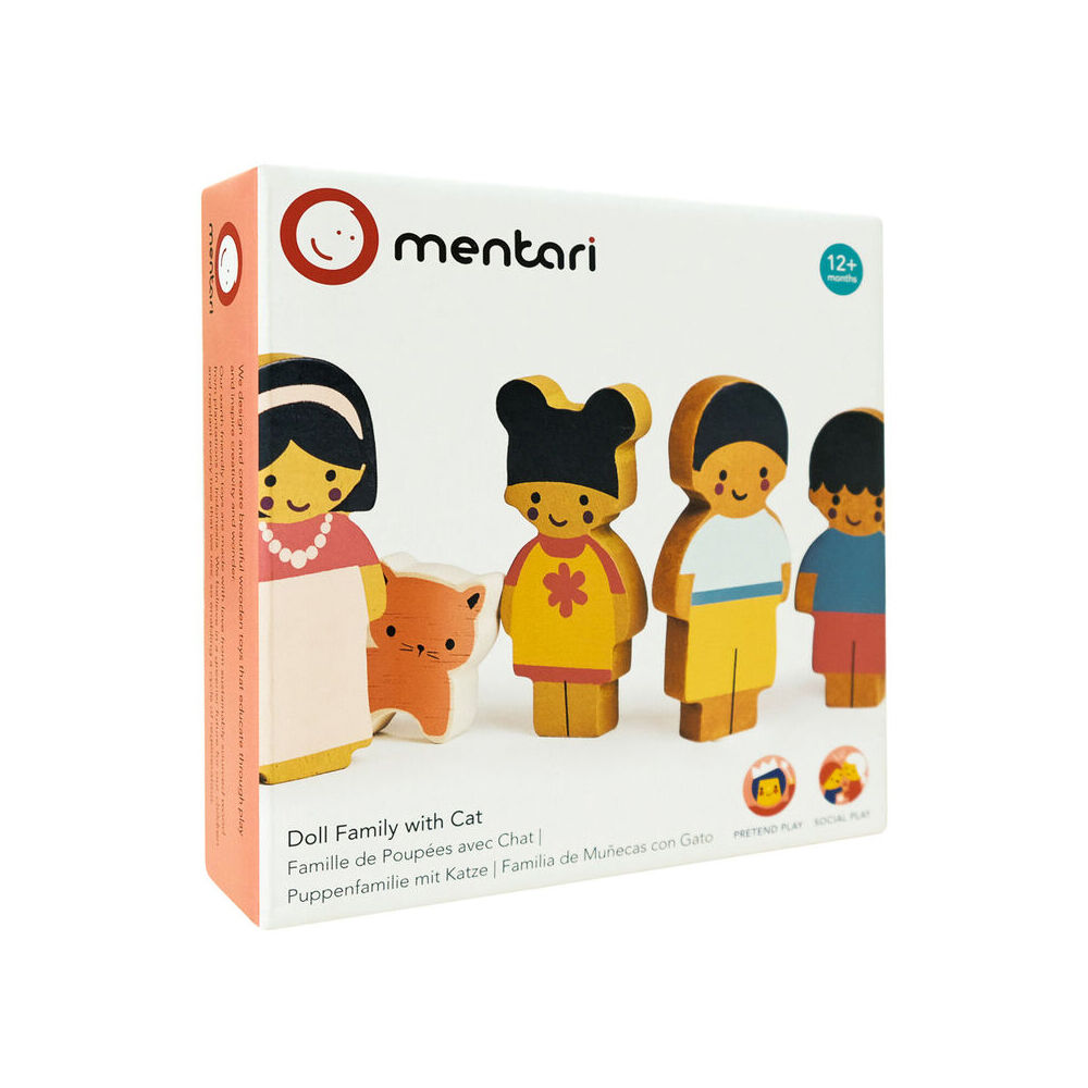 Mentari Wooden Doll Family w/ Cat Kids/Children Pretend Play Fun Toy 12m+ (5 Pieces) — image 4