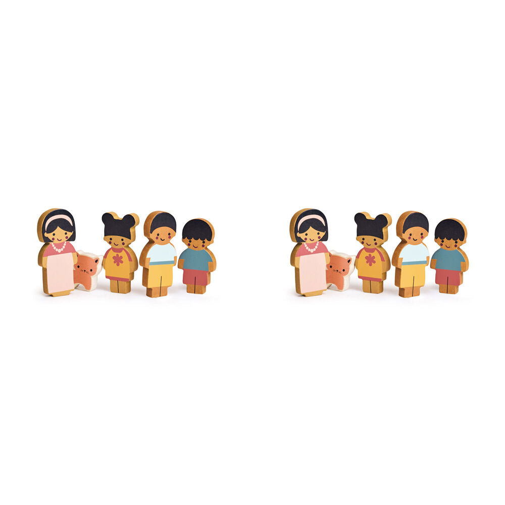 Mentari Wooden Doll Family w/ Cat Kids/Children Pretend Play Fun Toy 12m+ (10 Pieces)