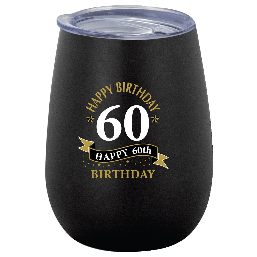 LMD 60th Birthday 360ml Stainless Steel Double Walled Tumbler Insulated Mug Black