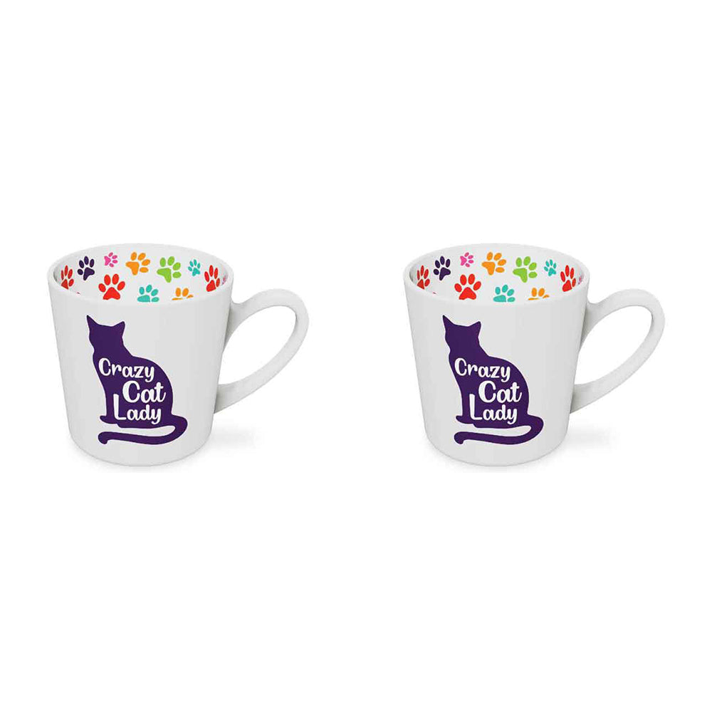 LMD Crazy Cat Lady Beautiful on the Inside 420ml/10cm Ceramic Coffee Mug w/Handle (2 Pack)