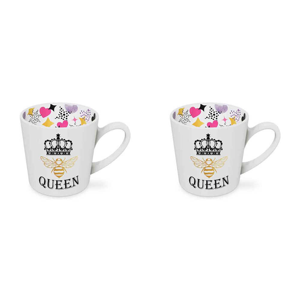 LMD Queen Bee Beautiful on the Inside 420ml New Bone China Coffee Mug w/ Handle (2 Pack)
