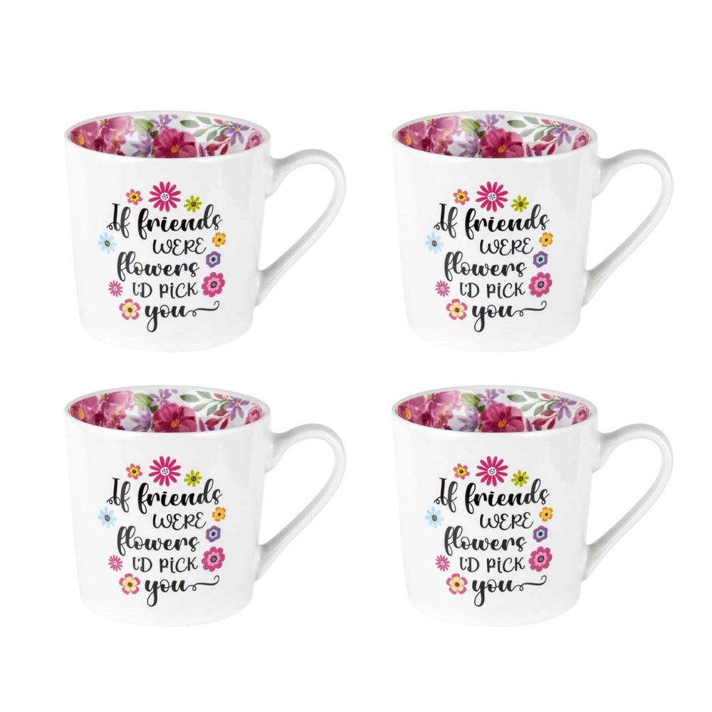 LMD New Bone China Friends Beautiful Inside Drinking Coffee Mug 400ml (4 Pack)