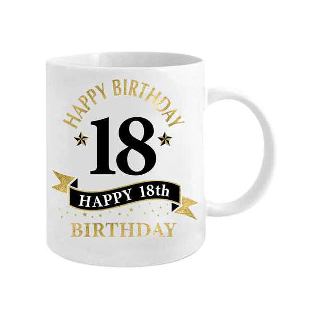 LMD 18th Bday White & Gold 360ml Ceramic Coffee/Tea Mug Drink Water Cup w/ Handle