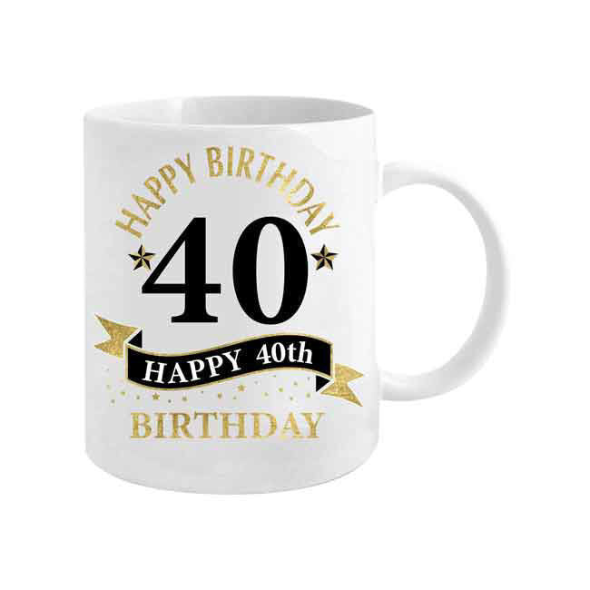 LMD 40th Birthday White & Gold 360ml Ceramic Coffee/Tea Mug Drinking Cup w/ Handle