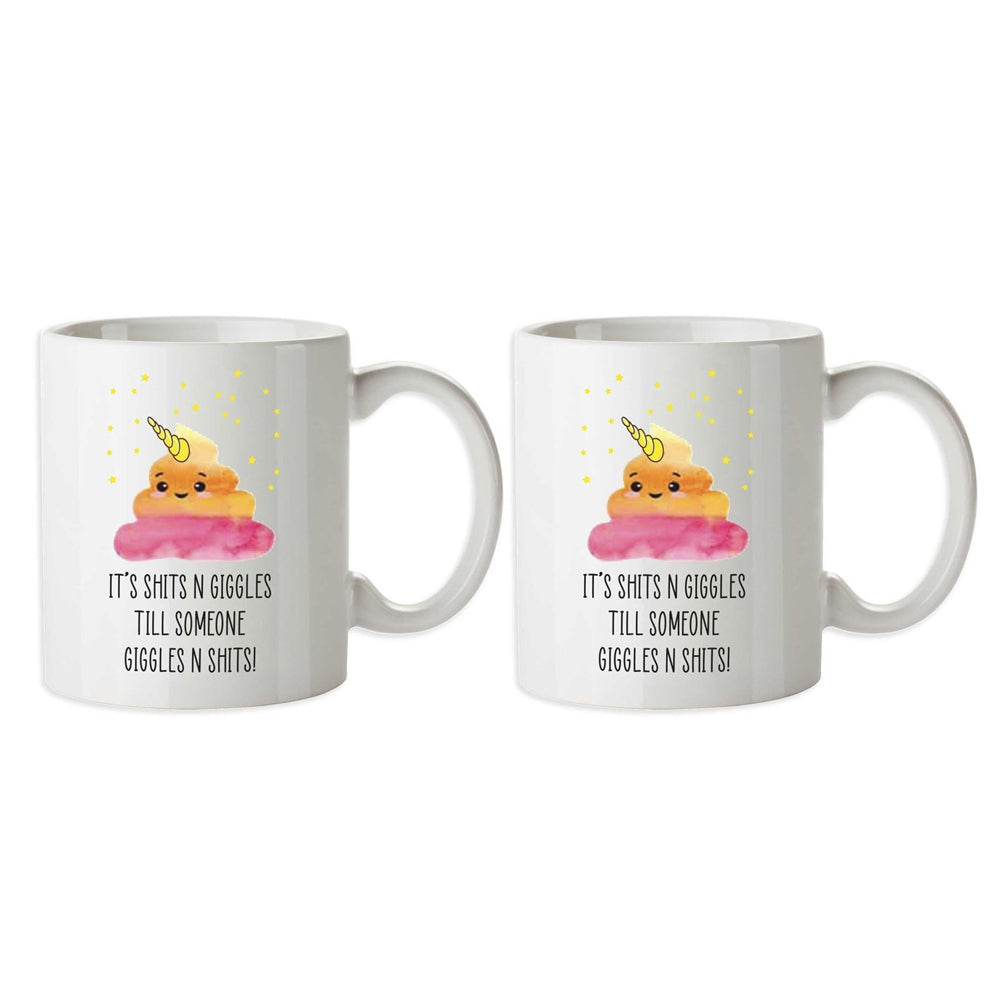 LMD Its Sh*ts & Giggles Novelty Funny Office Birthday Gift Mug Ceramic 350ml (2 Pack)
