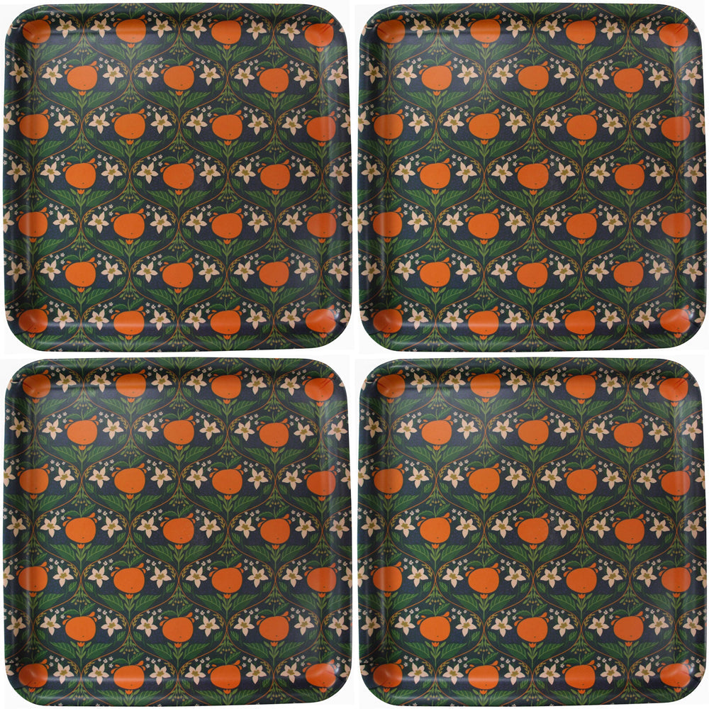 LVD Melamine/Bamboo Square Tray Orange Blossom Home/Kitchen Decor 33x33cm (4 Pack)