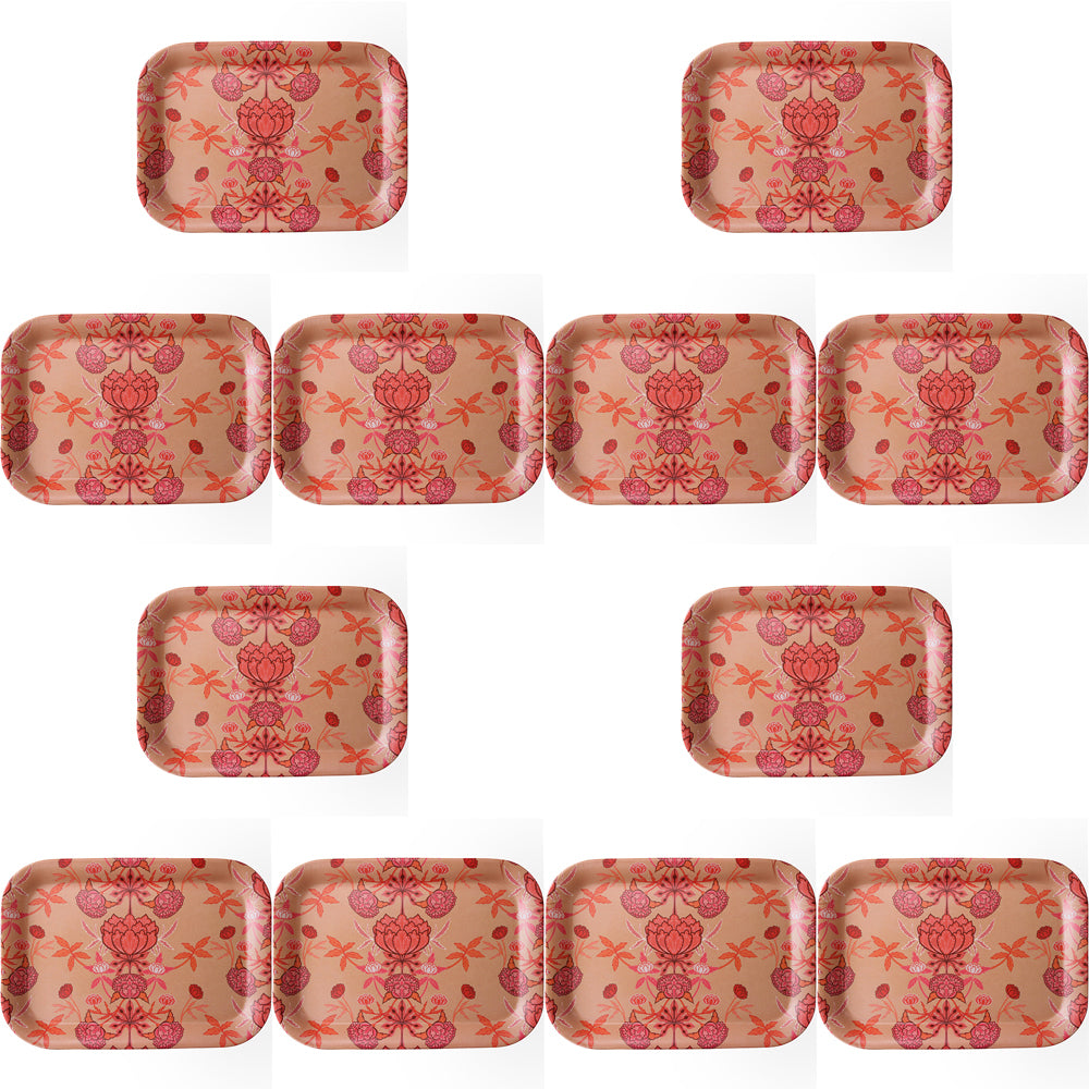 LVD Melamine/Bamboo Tray Floral Garden Blush Kitchen Decor 20.8x29.9cm Rect (12 Pack)