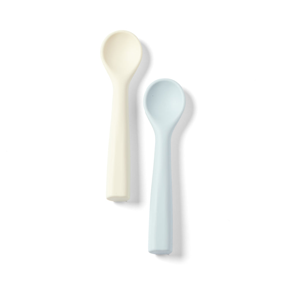 MY Pure Silicone Baby/Toddler Feeding Spoon Set - Baby Blue and Pannacotta 4M+