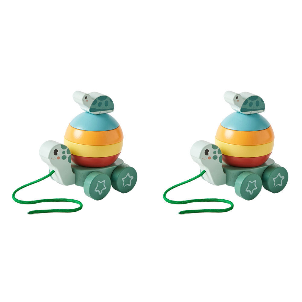 Zookabee Wooden Pull Along Stacking Turtle Baby/Toddler Educational Play Toy (2 Pack)