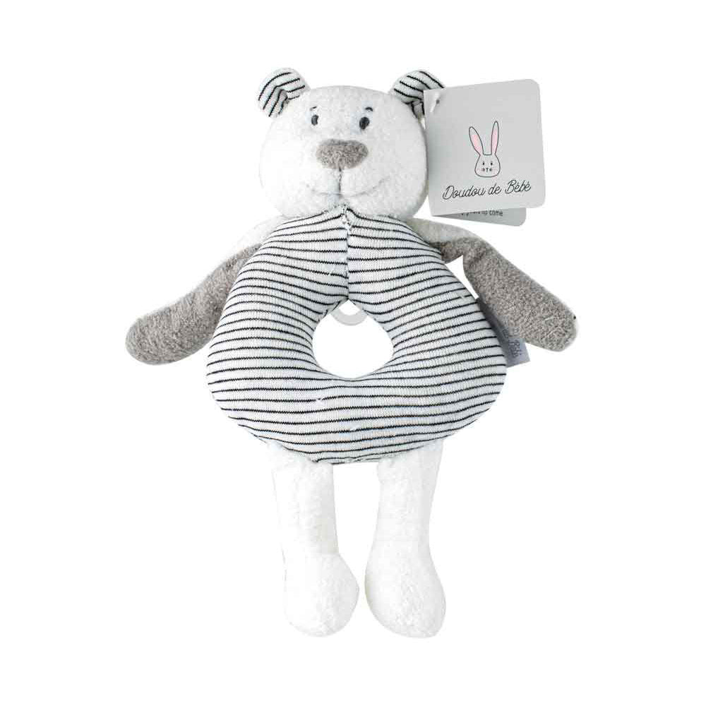 LMD Striped Bear Plush Rattle Baby/Newborn Stuffed Animal Sensory Toy Grey 21cm