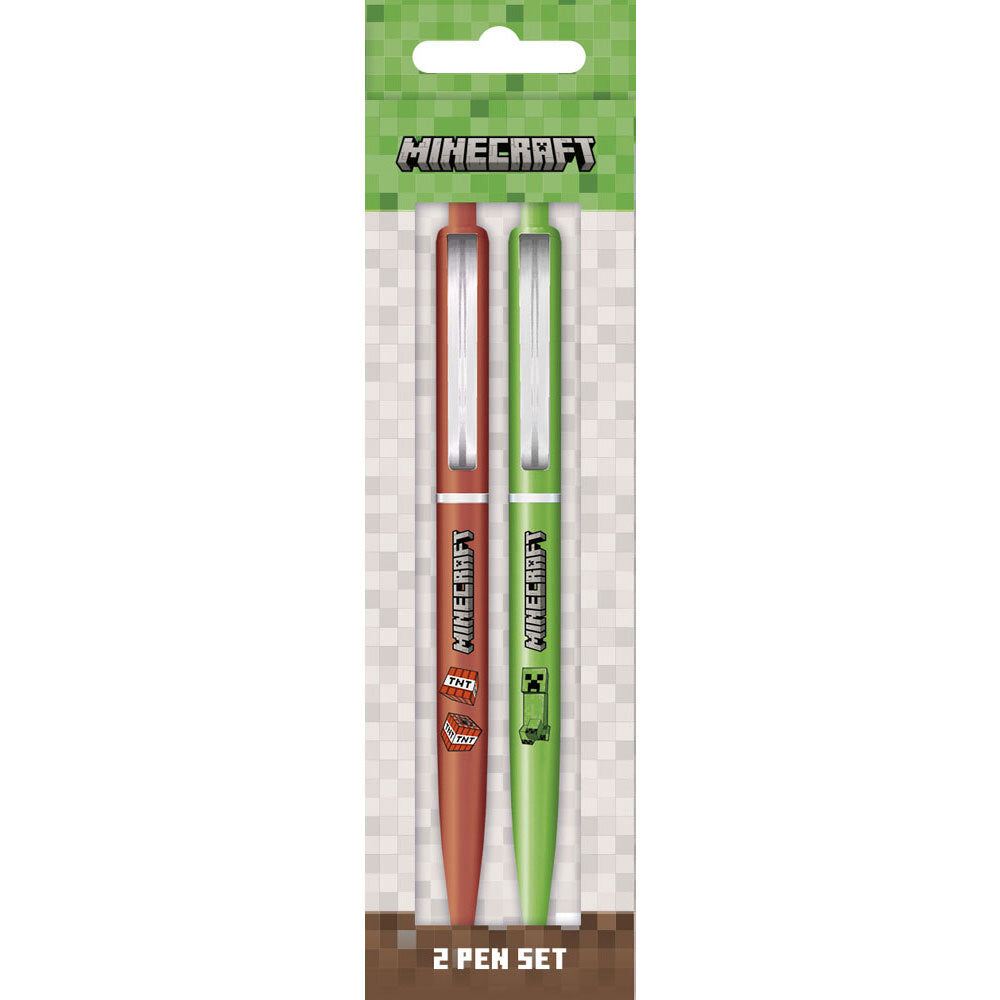 Minecraft Creeper & TNT Collectable Gel Pen Stationery Set Green w/Clips (2 Pieces)