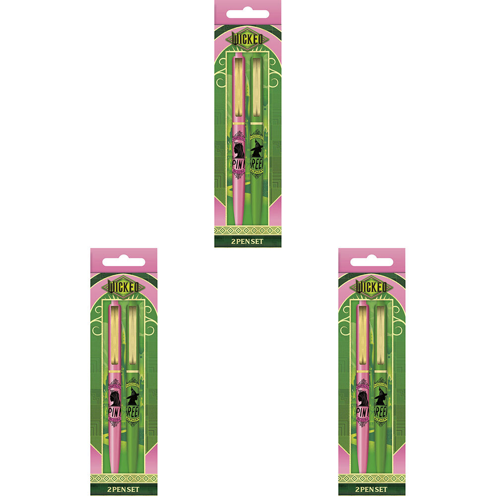 Wicked Pen Set Ball Point Writing/Drawing Home Stationery Pink/Green (6 Pieces)