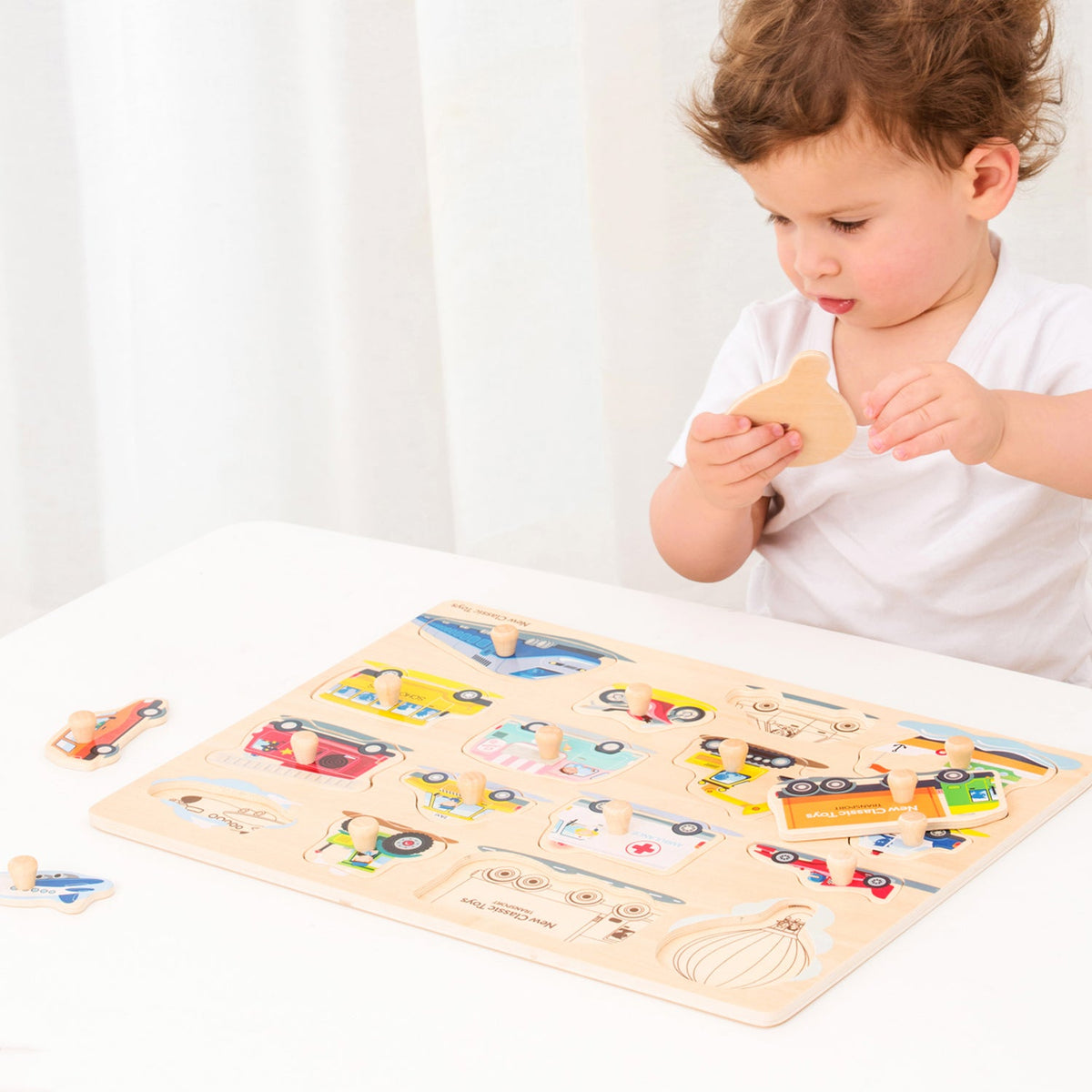 New Classic Toys 40cm FSC Large Peg Puzzle Transport Kids Fun Wooden Toy 2y+