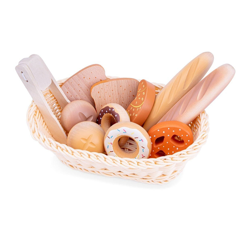 New Classic Toys Wooden Bread Basket Kids/Children Pretend Play Toy 24m+ (12 Pieces)
