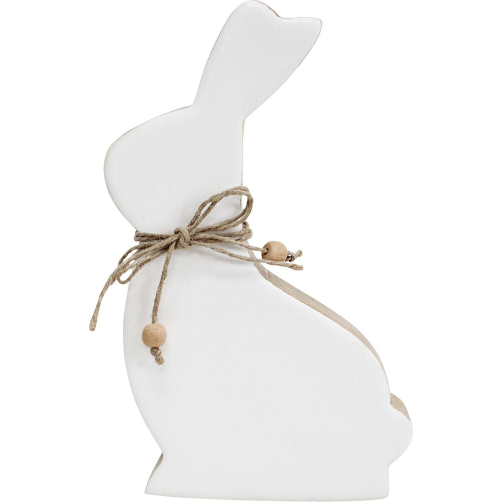 LVD 19.5x12.5cm White-Washed Large Wooden Easter Rabbit Squat Home Decor