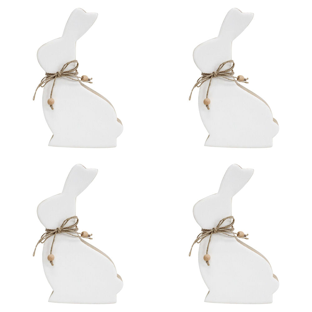 LVD Large Wooden Easter Rabbit Squat Home Decor 19.5x12.5cm White-Washed (2 Pack)