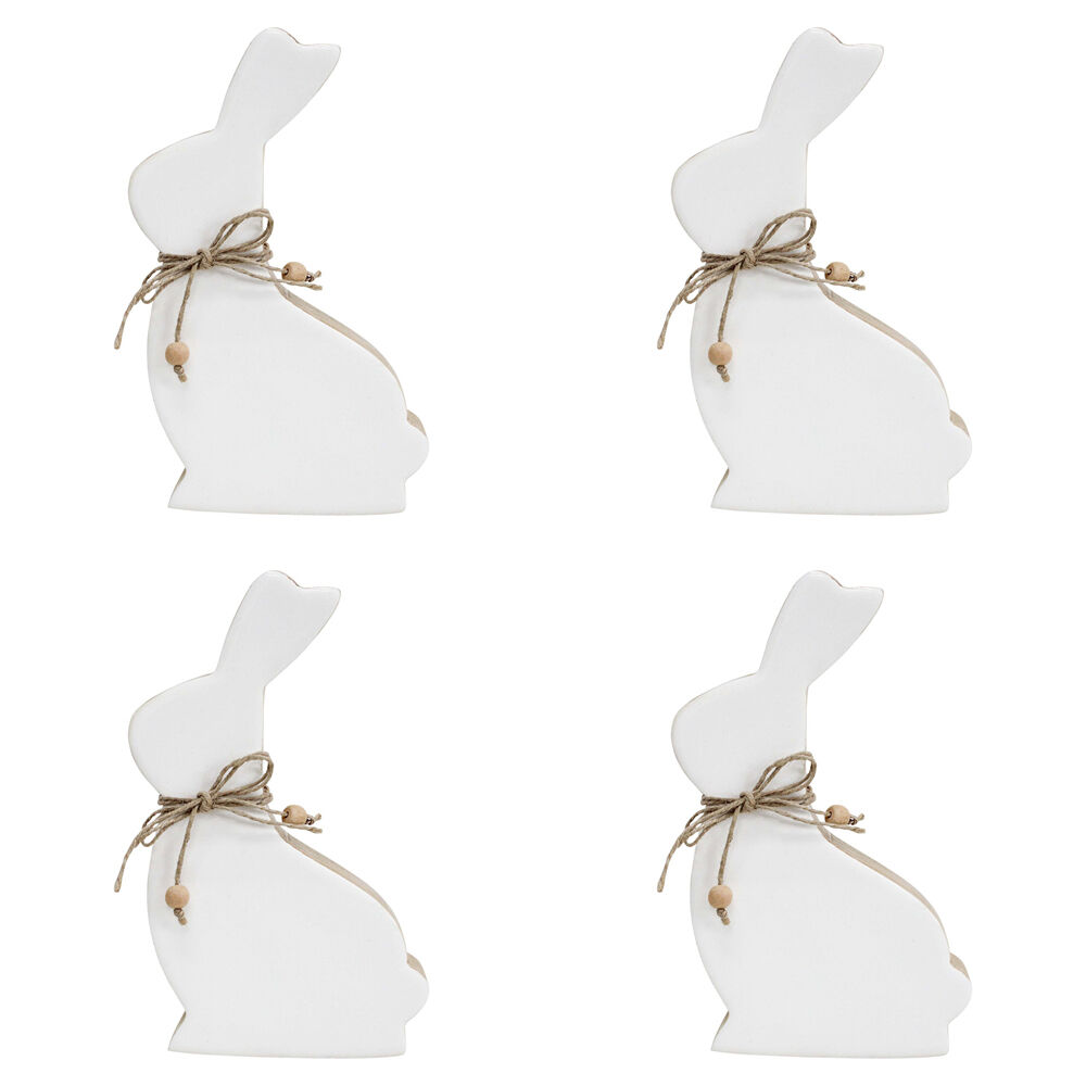 LVD Large Wooden Easter Rabbit Squat Home Decor 19.5x12.5cm White-Washed (4 Pack)