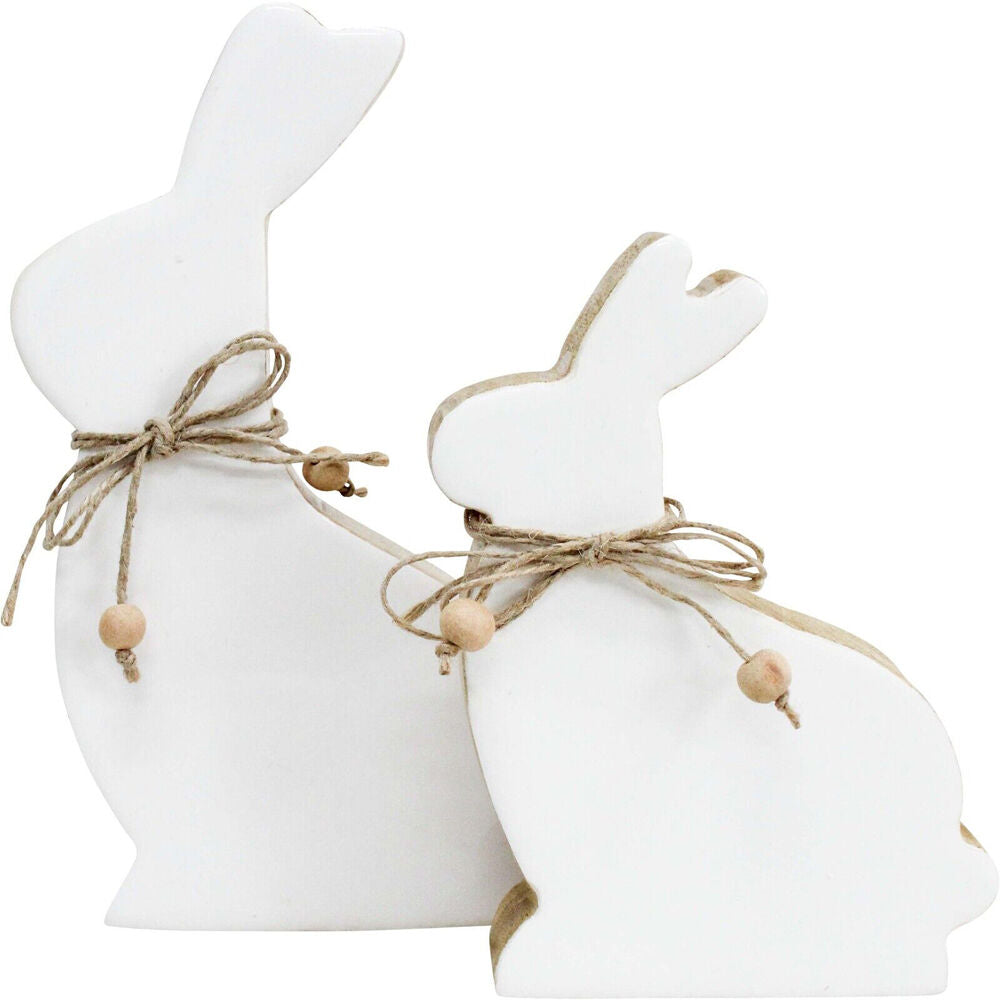 LVD Medium Wooden Easter Rabbit Squat Home Decor 14.5x9cm White-Washed (2 Pack) — image 4