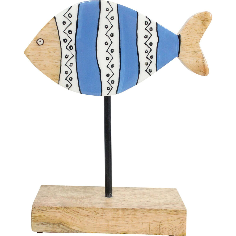 LVD 16x6x20cm Blue/White Santa Fe Wooden Metal Decoy Fish Decoration