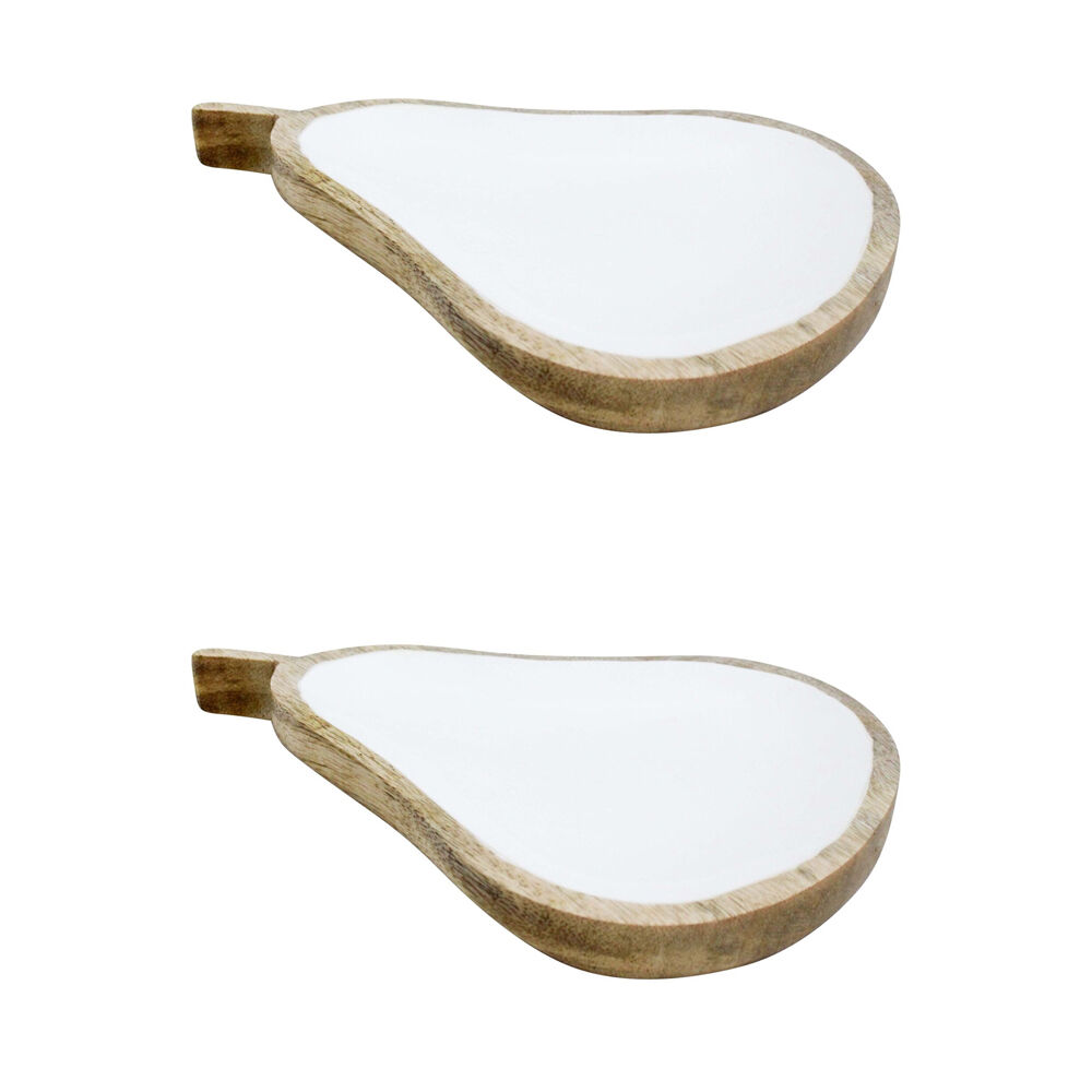 LVD Wooden Pear Trinket Storage Display Vanity Tray 25x18cm Brown/Ivory (2 Pack)