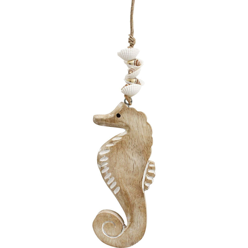 LVD 7x31cm Wooden Shell Seahorse Indoor Decorative Hanger Display