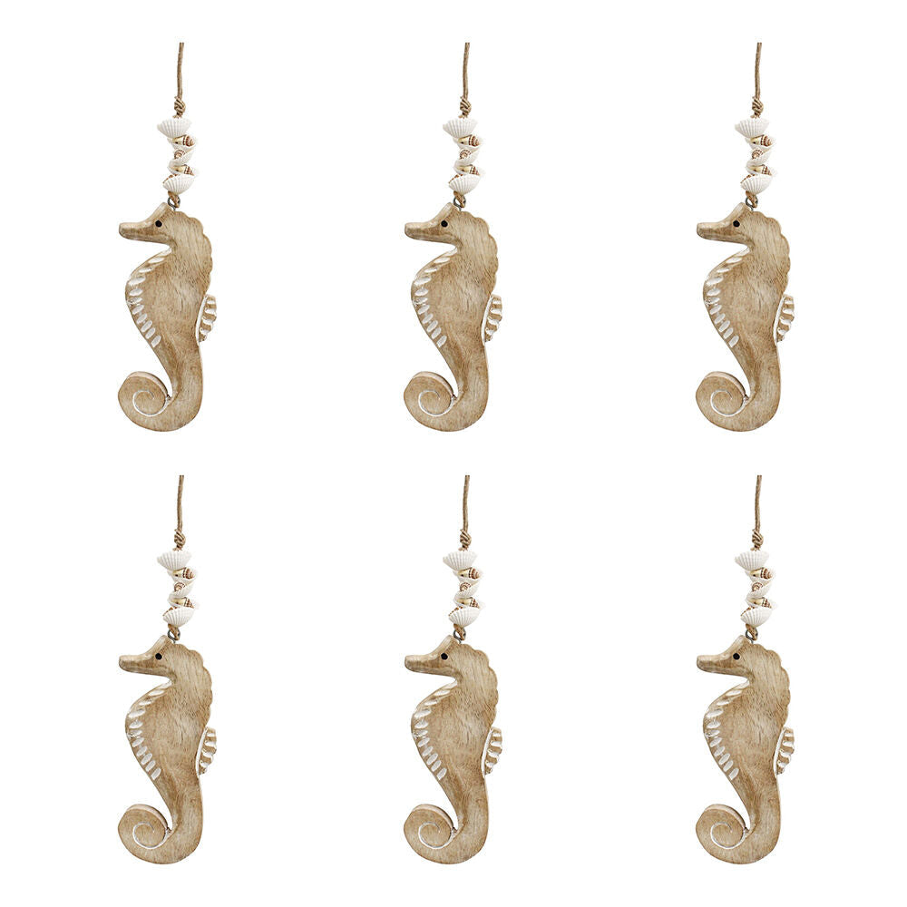 LVD Wooden Shell Seahorse Indoor Decorative Hanger Display 7x31cm (6 Pack)