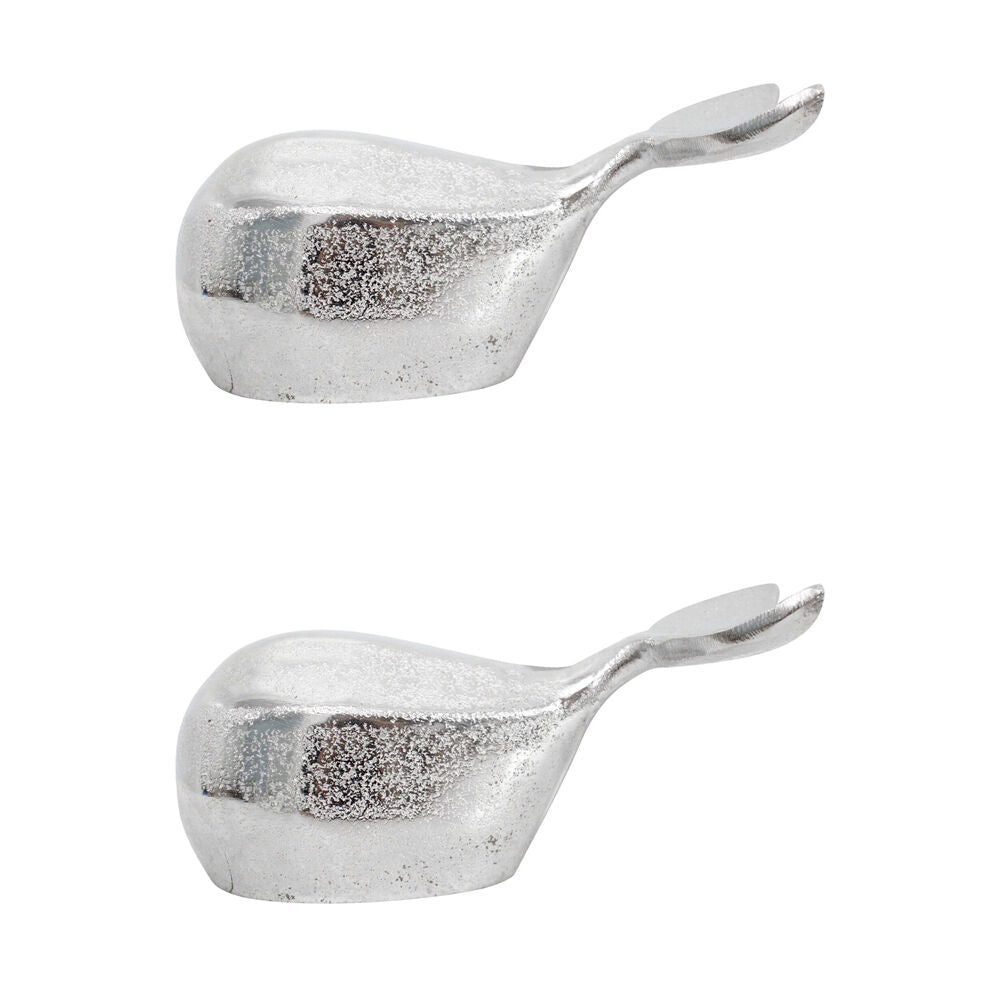 LVD Medium Metal Nautical Moby Whale Home Decoration 16x5.5cm Silver (2 Pack)