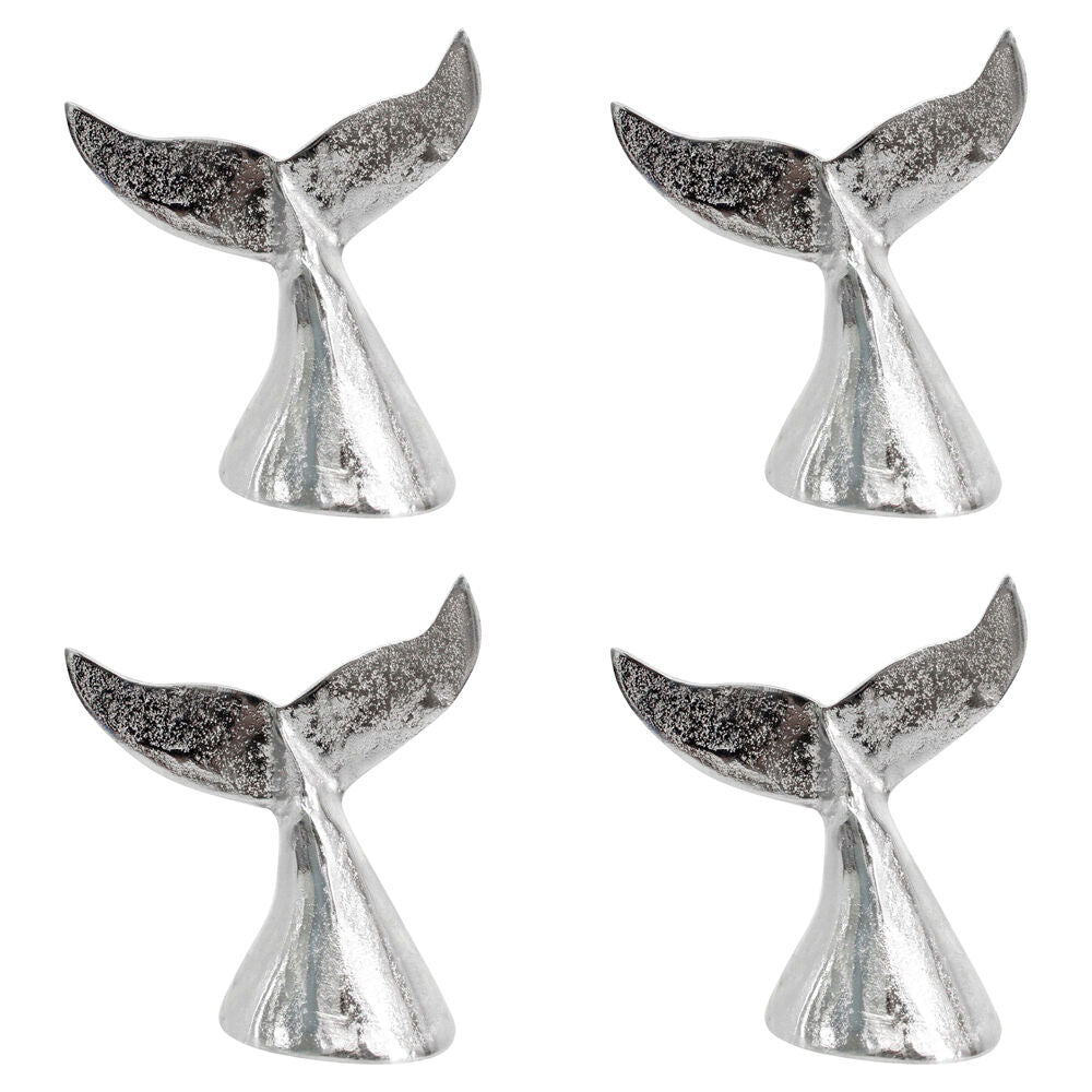 LVD Medium Metal Whale Tail Decorative Sculpture 13x15cm Silver Chrome (2 Pack)