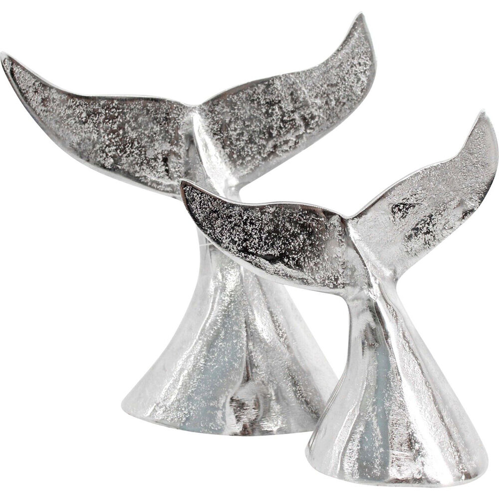 LVD 13x15cm Silver Chrome Medium Metal Whale Tail Decorative Sculpture — image 2