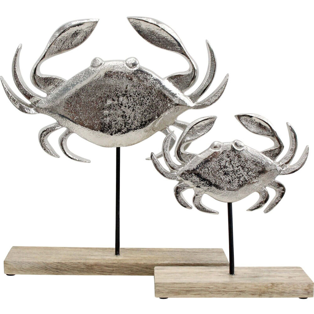 LVD 15x5x18cm Silver Wooden Metal Sea Crab Sculpture Decoration Medium — image 2