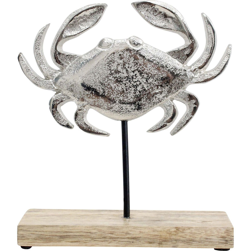LVD 15x5x18cm Silver Wooden Metal Sea Crab Sculpture Decoration Medium
