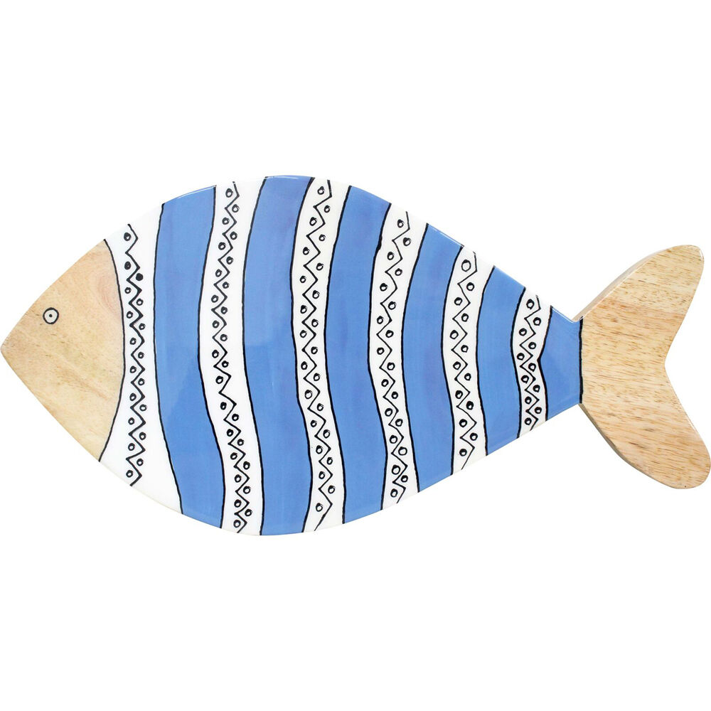 LVD 40x20cm Blue/White Wooden Santa Fe Decorative Hanging Wall Fish