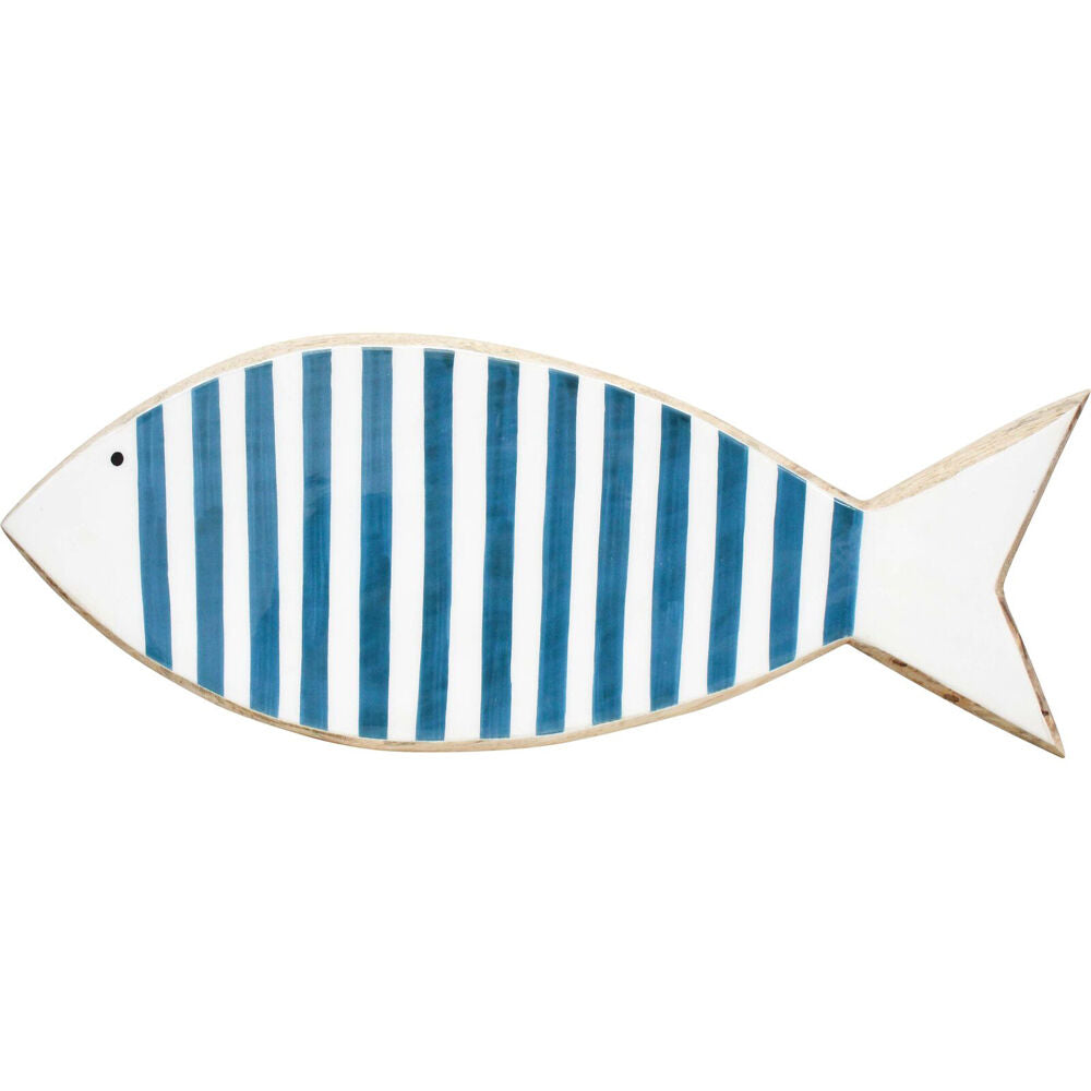 LVD 39.5x15.5cm Blue/White Wooden Sardinia Decorative Hanging Wall Fish