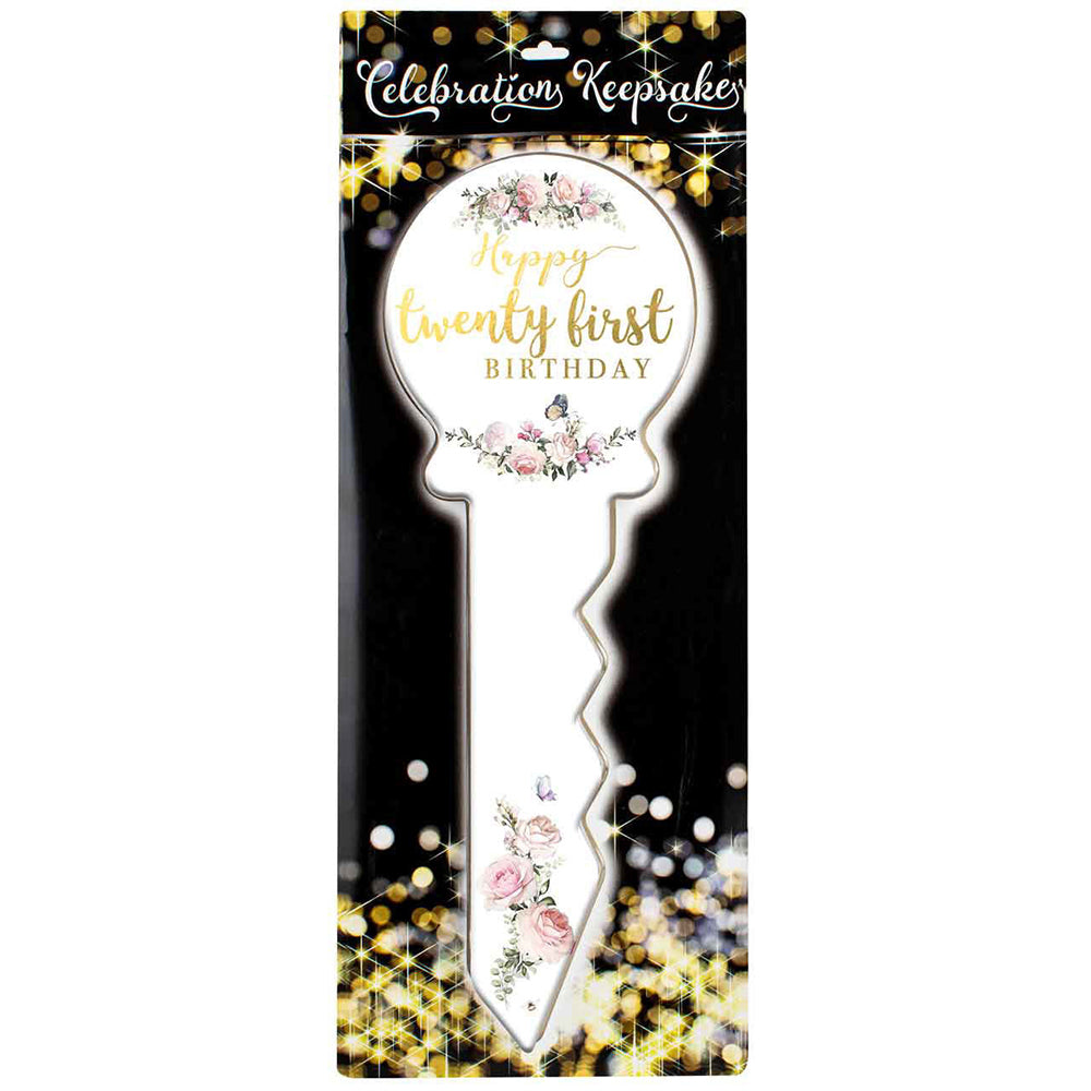 LMD 21st Birthday Key Pretty Floral 30cm Novelty Celebration Signing Gift Set — image 2