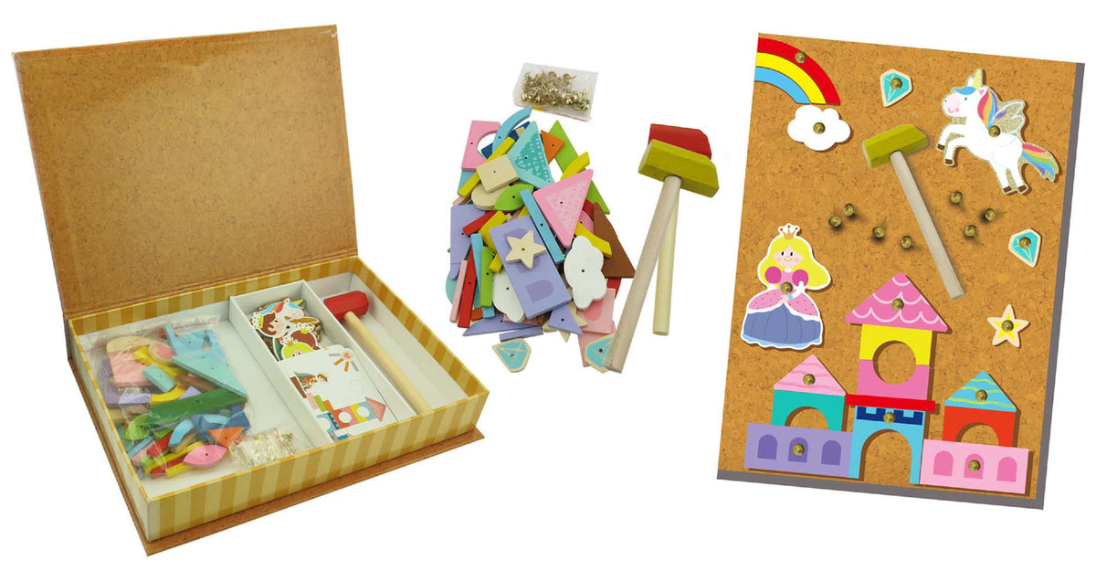 Kaper Kidz Wooden Unicorn Tap a Shape In Bookcase Children Activity Set 26cm 3+