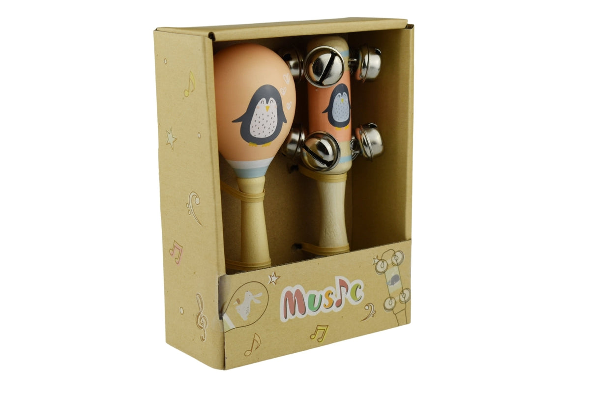 Kaper Kidz Calm & Breezy Penguin Wooden Maraca & Bell Musical Stick Toy Set 18m+ — image 4