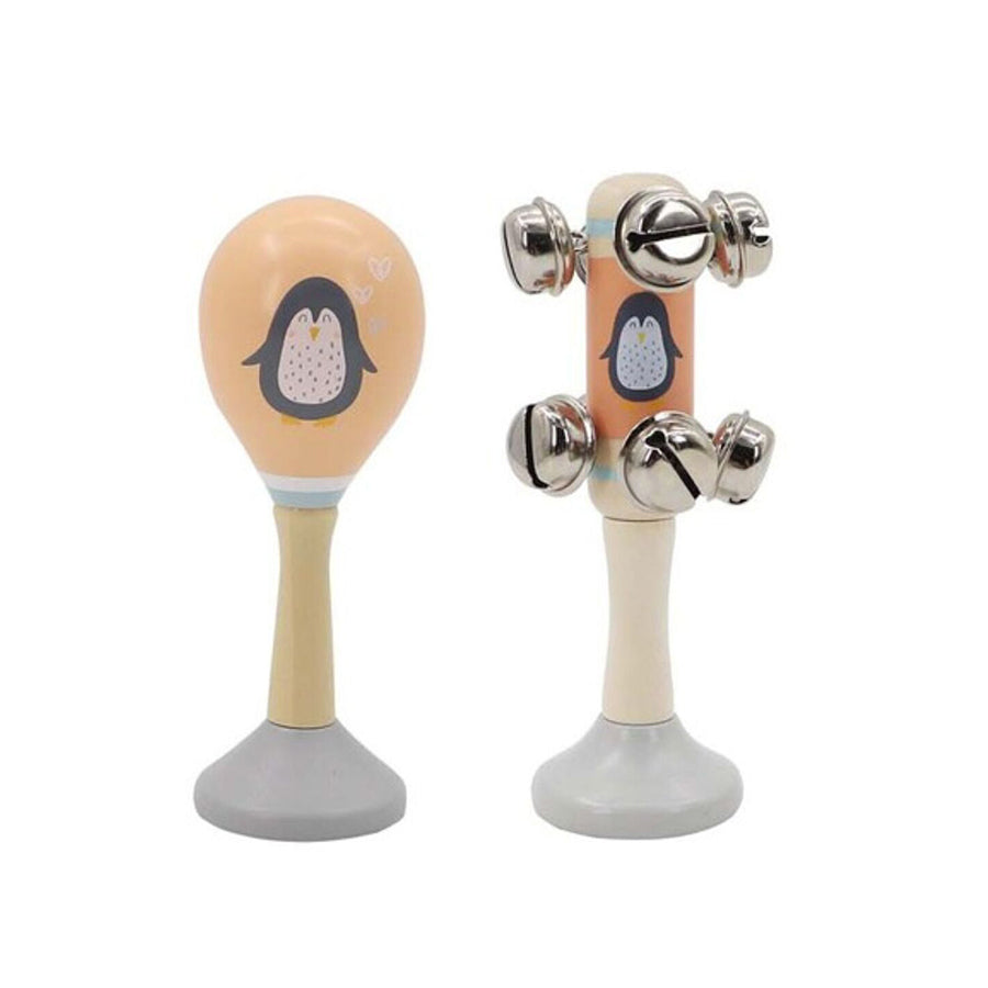 Kaper Kidz Calm & Breezy Penguin Wooden Maraca & Bell Musical Stick Toy Set 18m+