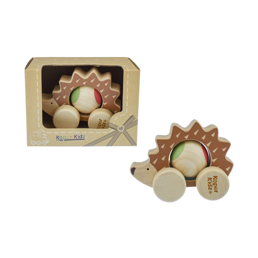Kaper Kidz Eco Play Push a Long Spinning Hedgehog Kids Wooden Sensory Toy 12m+