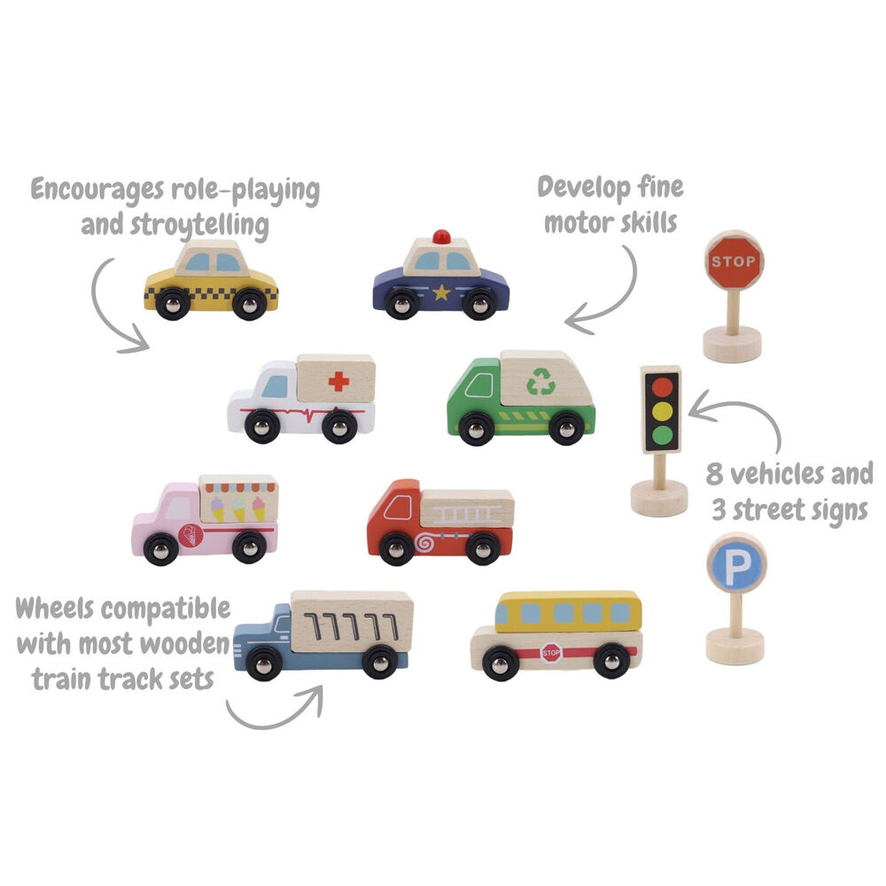 Kaper Kidz 3y+ Wooden Cars Transportation Box & Street Signs Kids Toy Set — image 3