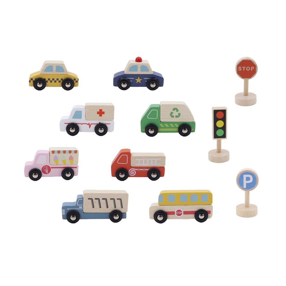 Kaper Kidz 3y+ Wooden Cars Transportation Box & Street Signs Kids Toy Set — image 2