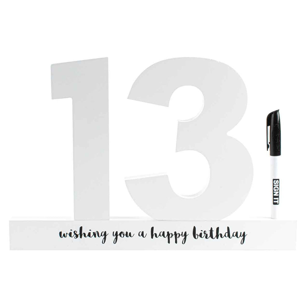 LMD 13th Birthday Signature Block White Novelty Celebration Message Set Keepsake