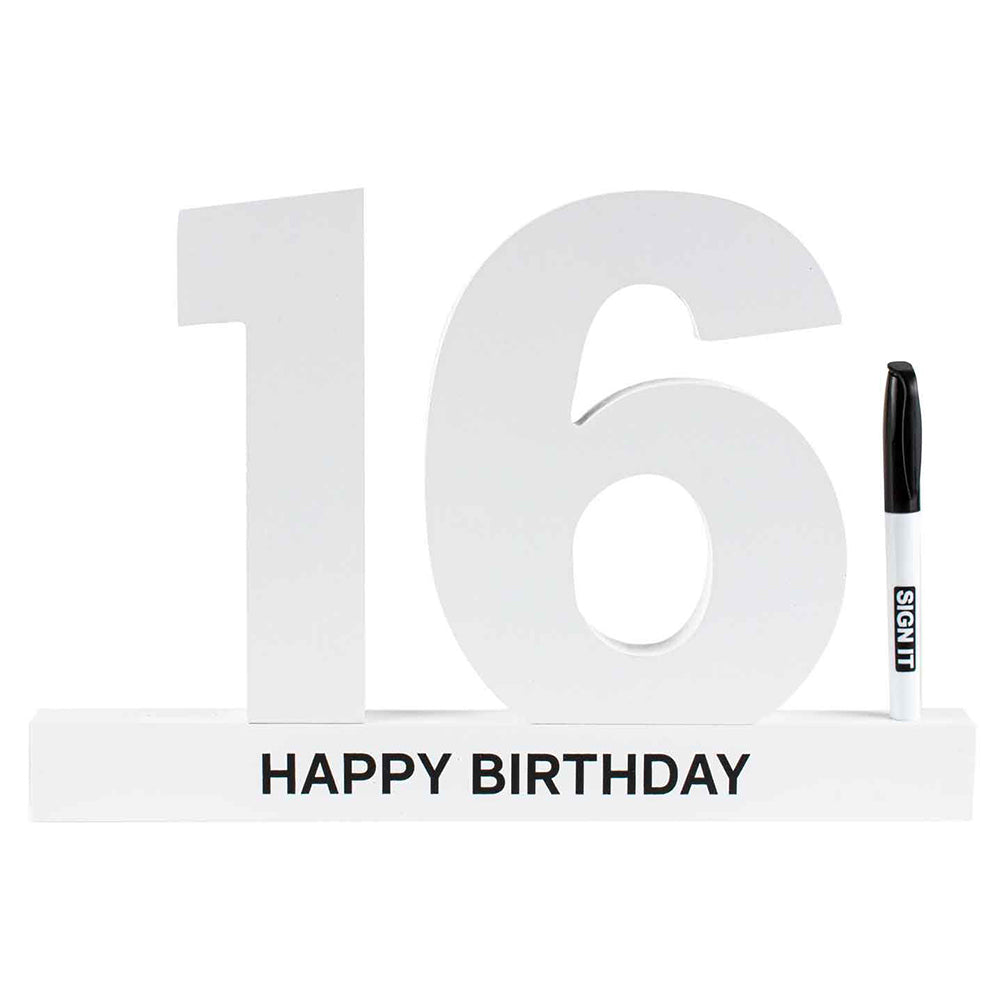 LMD 16th Signature Block Novelty Birthday Message Party Statue Set — White
