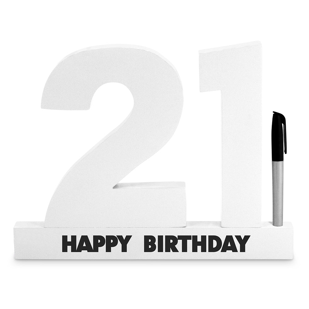 LMD 21st Signature Block Novelty Birthday Message Party Statue Set — White