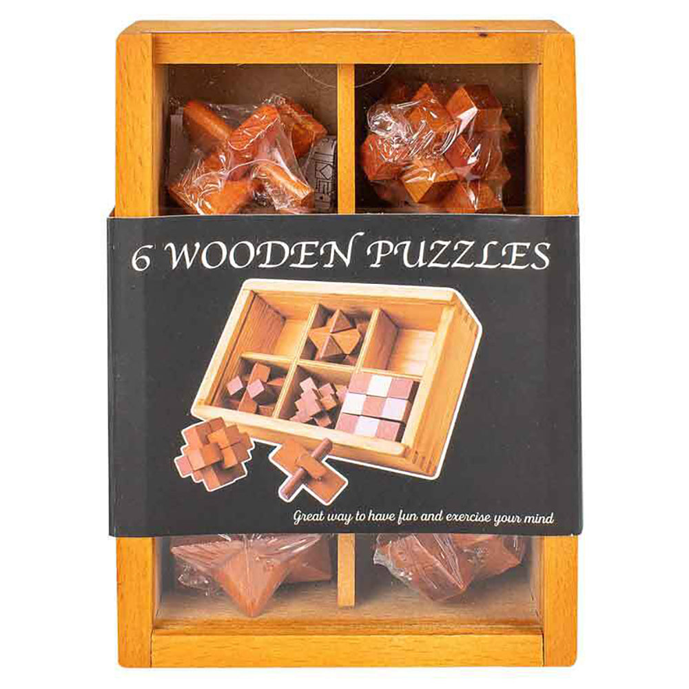 LMD Wooden Puzzle Kids All Ages Puzzle Challenge Brain Teaser Set w/Box (6 Pieces)